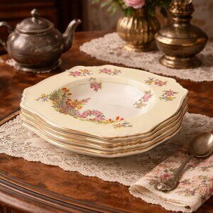 Antique 1920s Royal Windsor Soup Salad Bowls #1068 Wisteria/Garden Trellis